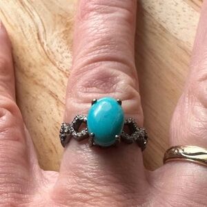 Rare sterling turquoise diamond ring 7